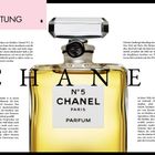 Text: "EINLEITUNG", "N°5 CHANEL PARIS PARFUM". 

Ein Parfümflakon mit schwarzem, fettem Schriftzug darüber.