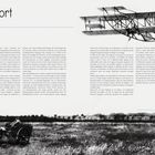 Vorwort. Abbildung eines Doppeldeckers im Flug. Unten: Menschen mit einem Karren auf einem Feld vor einer Baumreihe.