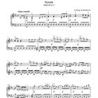 "Sonate WoO 47 nr 1, Allegro cantabile, Ludwig van Beethoven." Notenblätter mit Musiknoten für Klavier.