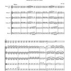 "Ein musikalischer Spaß" oben. Partitur mit Noten und Instrumenten: Hörner, Violinen, Viola, Basso.