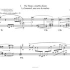 Notenblatt mit dem Titel "The Sleep, a marble dream" und französische Übersetzung. Name Gabriel Iurascu. Musiknotationen.