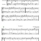 "Alleweil Lustig" von Johann Valentin Rathgeber und "Largo" von Arcangelo Corelli. Zwei Musikstücke mit Noten für Saxophone.
