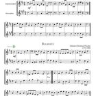 Menüett, Anonymus; Bourrée, Johann Christian Fischer (1733-1800). Musiknoten für Sopran- und Altsaxophon.