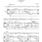 Notenblatt mit der Aufschrift: "I. Komoriuta", "Wiegenlied", "Andante", "Violoncello", "Klavier". Musiknoten und Taktstriche sichtbar.