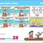 "Pearls Before Swine 2027. GROUP (A) SMART AND HUMBLE, GROUP (B) SMART AND ARROGANT, GROUP (C) DUMB AND HUMBLE, GROUP (D) DUMB AND ARROGANT." Comic mit Cartoonfiguren, die eine Diskussion über Menschentypen führen. Darunter "Sunday MARCH 28."