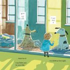 Texte: „Pickle, Pudding & Plum“, „Nancy Age 3“, „Bryn Age 7“, „Figgis Age 4“, „Colin Age 1“, „... there he is!“, „It is love at first sight.“ Ein Kind und Hunde in einem Zwinger links vom Kind.