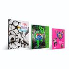 Drei bunte Buchcover über "Niki de Saint Phalle". Ein Cover zeigt eine grüne Skulptur, das andere eine Schwarz-Weiß-Fotografie.