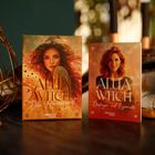 Zwei Buchcover. Text: "ALUA WITCH - Dein Hexenorakel" und "Deutungen und Legemuster". Porträts von Frauen mit rötlichem Haar.