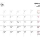 Kalender von Oktober 2027. Oben rechts: Mercedes G 63 AMG Brabus Spezifikationen. Feiertage in Rot markiert.