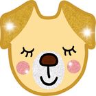 Illustration eines Hundegesichts mit geschlossenen Augen, rosa Wangen und glitzernden Ohren.