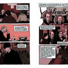 Mehrere Personen in Gesprächen, Schriftzug "La feuille", Szenen im nostalgischen Stil, entspannte Atmosphäre.