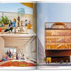 Texte: "On the Himmelswiese, children will play with a view of the entire city."  
"View of an interior play space."
"Dtheay care, seen from the Gabelsbergerstrasse."  
Illustration von Kindern beim Spielen im Freien und drinnen, neben modernem Gebäude.