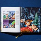 "IMAGINED WORLDS: ROMANCE AND ADVENTURE" oben. Illustrationen mit Figuren, ein Mann mit offenen Augen, mystische Symbole.