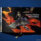 Text: "Science Fiction and Fantasy". Illustration mit humanoider Figur auf geflügeltem Wesen vor einem Lava-Hintergrund.
