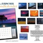 Titel: "Mein Lyrischer Mondkalender". Verschiedene Mondbilder: Baum bei Nacht, roter Himmel am Meer, Felder.
