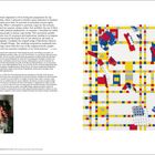 Links Text über die Entstehung eines Kunstwerks mit Lego, rechts eine abstrakte Illustration aus bunten Blöcken. Unten ein Foto.