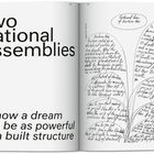 "Two National Assemblies or how a dream can be as powerful as a built structure." Links Text, rechts handschriftliche Notizen.