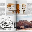 Texte: "Dream — Las Vegas Museum of Art", "Scale study model of the evolving design.", "Initial concept sketch.", "The tranquility of the rocky landscape inspires the design of the museum."

Links: Text auf weißem Hintergrund über ein Museum. Rechts: Miniaturmodell eines Gebäudes, Skizze, Foto von Felsen.