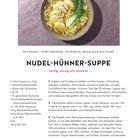 Nudel-Hühner-Suppe: wohlig, würzig und wärmend. Zutaten und Zubereitungsschritte sind detailliert aufgelistet.
