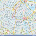 Karte von Amsterdam mit Straßennamen und wichtigen Sehenswürdigkeiten wie Anne Frank Haus, Rijksmuseum und Vondelpark.