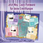 Jetzt Neu: Coole Pinnwand für deine Ermittlungen. Verschiedene bunte Notizen, Zeichnungen und Wortkarten.