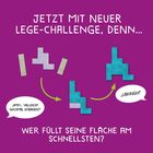 "Jetzt mit neuer Lege-Challenge, denn... Wer füllt seine Fläche am schnellsten?" Puzzle-Teile mit Pfeilen und Sprechblasen.