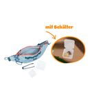 „mit Behälter“ in Orange; Bauchtasche mit offenem Reißverschluss, Behälter und Pinzette daneben, zeigt Kleine Schätze.