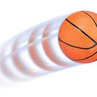 Illustration eines fliegenden Basketballs mit Bewegungseffekt nach links, zeigt Dynamik und Schnelligkeit.