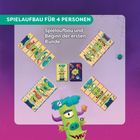 Texte: "SPIELAUFBAU FÜR 4 PERSONEN", "Spielaufbau und Beginn der ersten Runde". Bunte Monster-Illustrationen und Spinne.