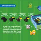 „SPIELSITUATION“ steht oben. Unten: „Schafft ihr es gemeinsam, alle 12 Spieler-Tiere...?“ Vier Raben mit Anweisungen.