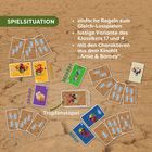 Spielkarten verteilt, einige offen mit Figuren wie "Arnie" und "Barney", daneben liegt ein Tropfenstapel.
