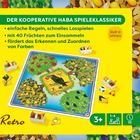 "DER KOOPERATIVE HABA SPIELEKLASSIKER. einfache Regeln, schnelles Losspielen. Spielbrett mit bunten Bäumen und Früchten."