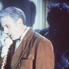 Ein Mann mit grauen Haaren telefoniert nervös, während ein Gorilla hinter ihm lauert.