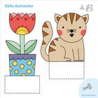 "Süße Aufsteller", Blume im Topf und Katze als Illustrationen, zum Ausschneiden.