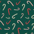 Keine Texte vorhanden. Eine Illustration zeigt viele rot-weiß und grün-weiß gestreifte Zuckerstangen auf dunkelgrünem Hintergrund.