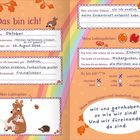 Ein Fragebogen mit persönlichen Angaben, dekoriert mit bunten Elementen und Illustrationen von Tieren und einem Regenbogen.