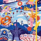 Text: "my NOTES". Illustration mit Karussell, Riesenrad, Zügen und bunten Luftballons in lebendigen Farben.