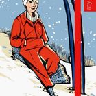 Der Text "my NOTES" steht auf einem roten Streifen. Illustration: Eine Person im roten Anzug lehnt an Skiern im Schnee.