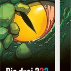 „Die drei ???“ und „my NOTES“. Illustration eines gelben Auges mit Schlitzpupille umgeben von grünen Steinen.