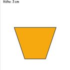 GLEICHSCHENKLIGES TRAPEZ, Grundseiten: 2cm und 4cm, Höhe: 3cm. Eine orange Illustration eines Trapezes.