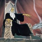 Eine Illustration zeigt einen alten Mann mit langem weißen Bart, der auf einem kunstvoll verzierten Thron sitzt und mit seiner Hand in die Ferne weist.