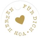 Der Text lautet: "FÜR DICH. VON HERZEN". In der Mitte ist ein goldfarbenes Herz.
