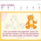 Kalenderwoche 35: August/September, mit Zitat von Marcel Proust. Illustration: Hund, Katze und Mäuse halten sich an den Händen.