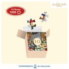 Aufschrift: "24 Boxen, 1000 Puzzleteile". Illustration: Offene Box, herausragende Puzzleteile, Motiv "10". Logo am oberen Rand.