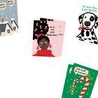 „@#! Happens“, „Oh je, ich habe Nikoläuse!“, „Ich habe keine Kekse gesehen“, „Wow, hast du trainiert?“ Illustrationen mit weihnachtlichen Motiven.