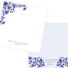 Oben: "Jeder Tag ist ein neuer Anfang." – George Eliot.

Unten: "Du bist wie eine Blume, so hold und schön und rein." – Heinrich Heine.

Blaue florale Illustrationen.