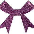 Ein glitzerndes lila Schleifenband mit langen Enden in V-Form.