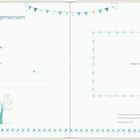 Oben steht "Wir feiern gemeinsam". Links und rechts sind Linien für Text. Ein Baum mit Vogel, oben Girlanden. Rechts Platz für Foto.