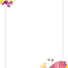 Illustration mit Blumen in den Ecken, leeres Zentrum, grüne Linien am Rand.