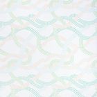 Verschlungene Muster aus farbigen Punkten in Blau, Grün und Orange auf hellem Hintergrund.